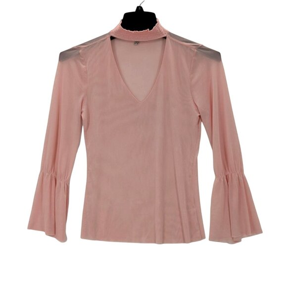 Crave Fame Mesh Top Women Size S Bell Sleeve Mock Neck Y2K Fairy Festival Office - Picture 1 of 10